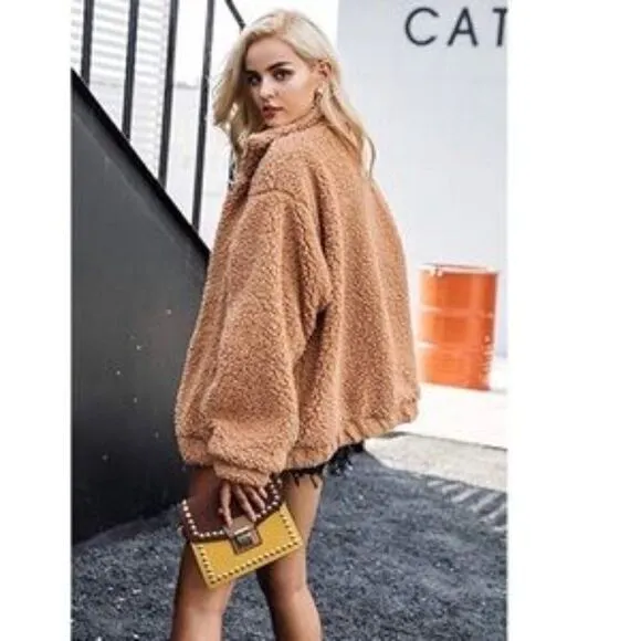 New Boyfriend Style Zip Up Shearling Shaggy Oversized Coat