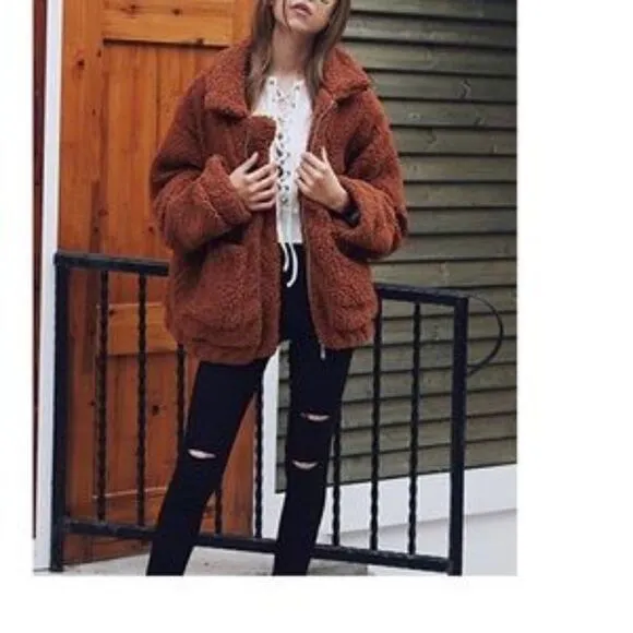 New Boyfriend Style Zip Up Shearling Shaggy Oversized Coat