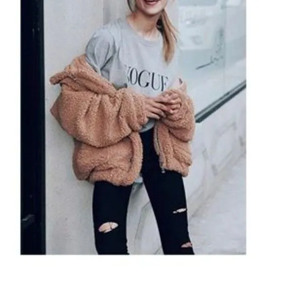 New Boyfriend Style Zip Up Shearling Shaggy Oversized Coat