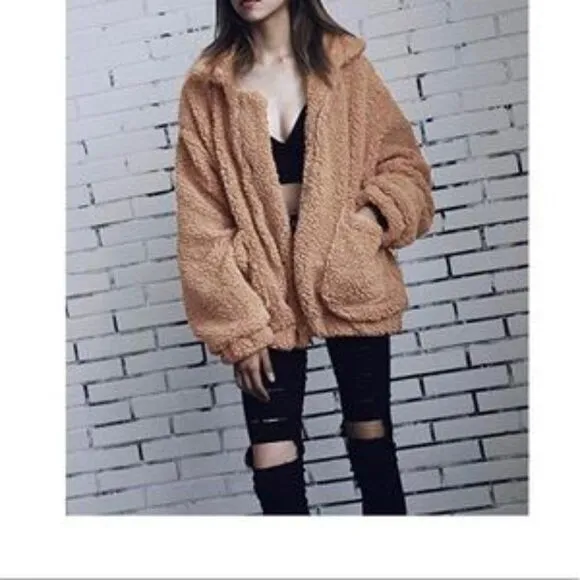 New Boyfriend Style Zip Up Shearling Shaggy Oversized Coat