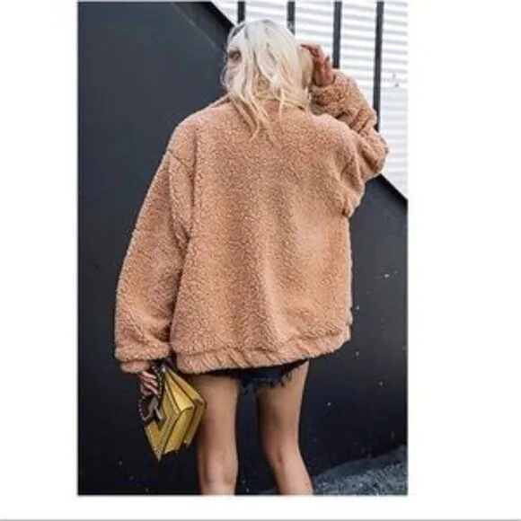 New Boyfriend Style Zip Up Shearling Shaggy Oversized Coat