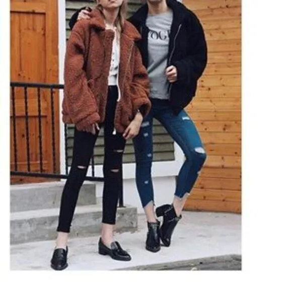 New Boyfriend Style Zip Up Shearling Shaggy Oversized Coat