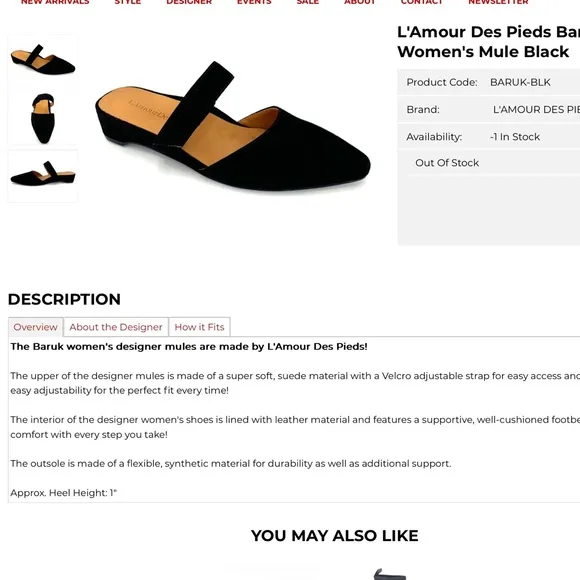 NIB Designer L'Amour Des Pieds Baruk Mule Black Elegant Women's Shoes Sz 9.5