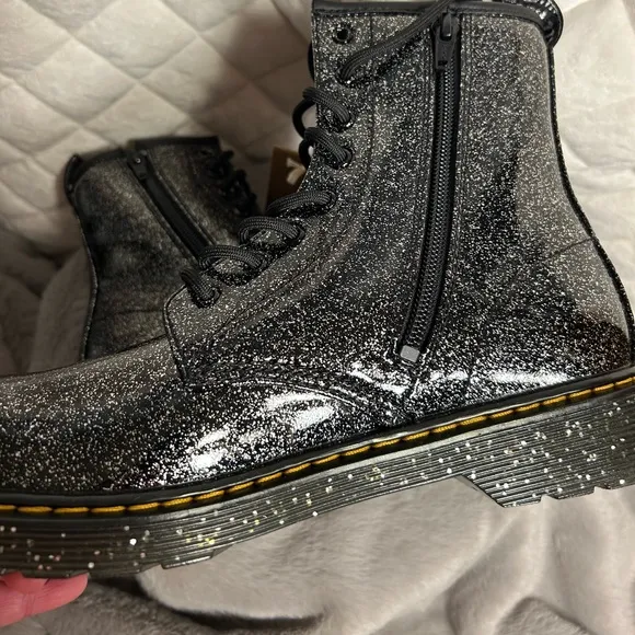 NIB Dr. Martens Black Glitter Combat Boots Girls Womens size
