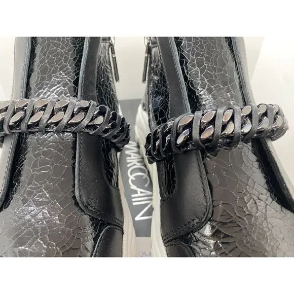 NIB MARC CAIN Sneakers Black Chain Detail Zip Close Black White Sole 6 RTL $440