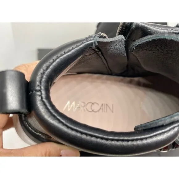 NIB MARC CAIN Sneakers Black Chain Detail Zip Close Black White Sole 6 RTL $440