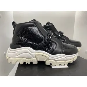 NIB MARC CAIN Sneakers Black Chain Detail Zip Close Black White Sole 6 RTL $440