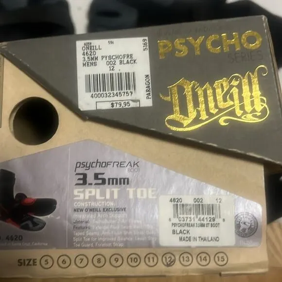 NIB O’NEILL PSYCHOFREAK SPLIT TOE 3.5MM BLACK &amp;‎ RED WETSUIT SWIM BOOTS. SIZE 12