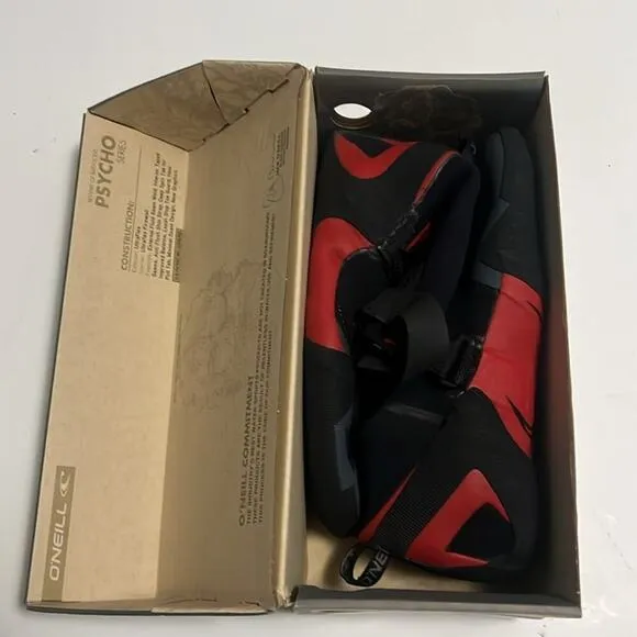 NIB O’NEILL PSYCHOFREAK SPLIT TOE 3.5MM BLACK &amp;‎ RED WETSUIT SWIM BOOTS. SIZE 12