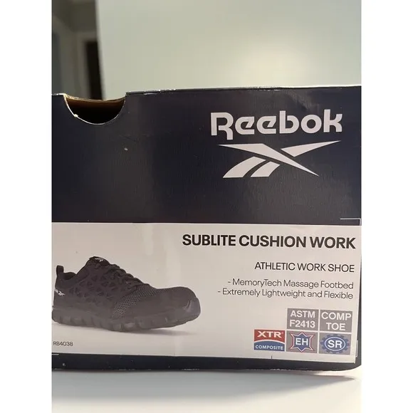 NIB Reebok Gray RB4038 Sublite Cushion Work Comp. Toe Sneaker Shoes Men’s 10M