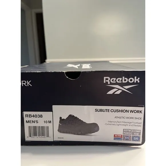 NIB Reebok Gray RB4038 Sublite Cushion Work Comp. Toe Sneaker Shoes Men’s 10M