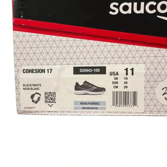 NIB Saucony Men’s Cohesion 17 Black Athletic Shoes in size 11