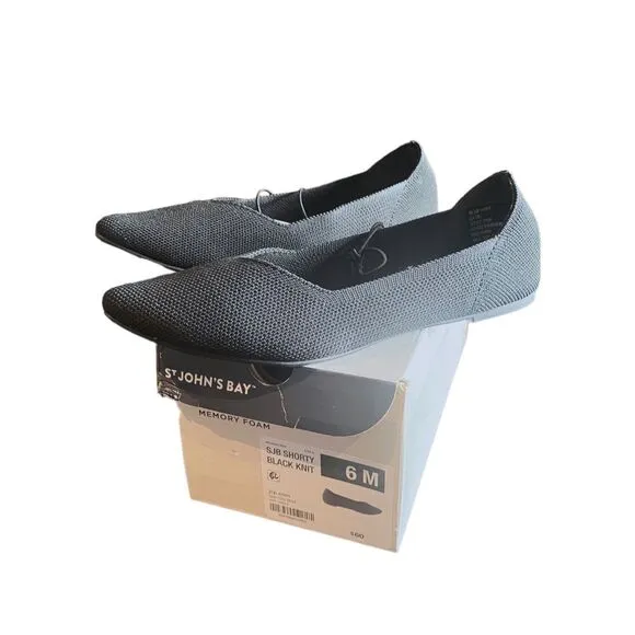 NIB ST. John’s Bay Women's Flats Knit Comfort Pointed Toe Ballet Flats Shoes Cas
