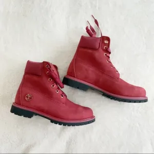 NIB Timberland Limit Satin Collar Waterproof Ribbon Tie Boots Red 38