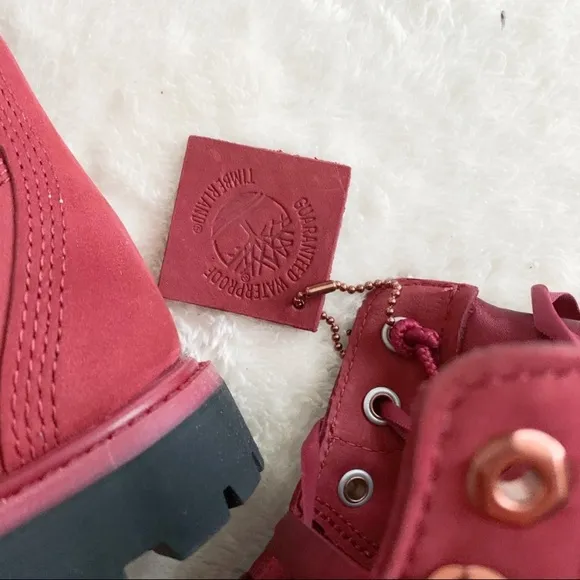 NIB Timberland Limit Satin Collar Waterproof Ribbon Tie Boots Red 38