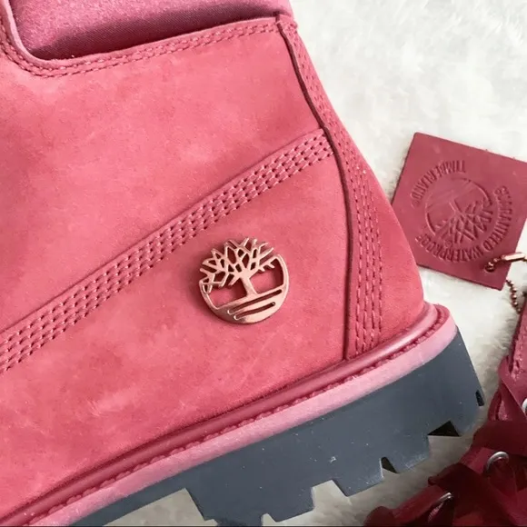 NIB Timberland Limit Satin Collar Waterproof Ribbon Tie Boots Red 38