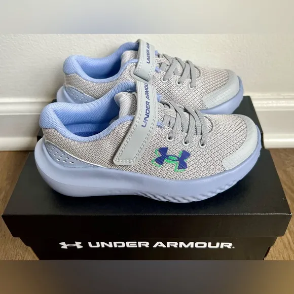 NIB Under Armour Surge 4 AC Pre-School Kids' Running Shoes, Size 11 Gray