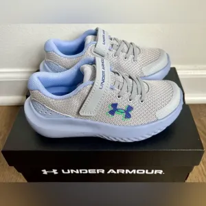 NIB Under Armour Surge 4 AC Pre-School Kids' Running Shoes, Size 11 Gray