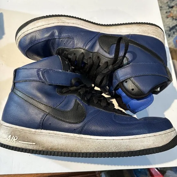Nike Air Force 1 High Top Men’s Size 14 Blue Black With Ankle Strap A03771-994‎