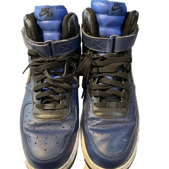Nike Air Force 1 High Top Men’s Size 14 Blue Black With Ankle Strap A03771-994‎