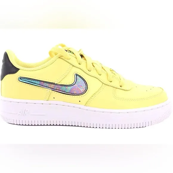 NIKE Air Force 1 Low Shoes Yellow Purse Removable Swoosh‎ Black Size 4.5Y Youth