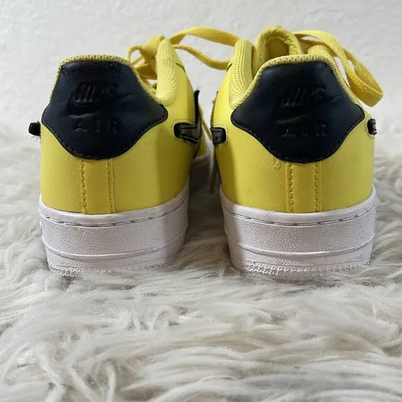 NIKE Air Force 1 Low Shoes Yellow Purse Removable Swoosh‎ Black Size 4.5Y Youth