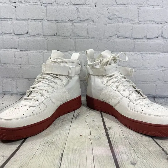 Nike Air Force 1 SF  Men 12 High Top Leather Mid Red Ivory Athletic  Shoes