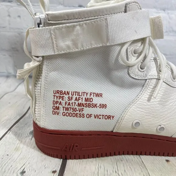 Nike Air Force 1 SF  Men 12 High Top Leather Mid Red Ivory Athletic  Shoes