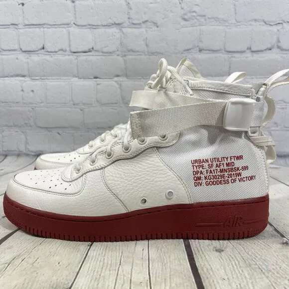 Nike Air Force 1 SF  Men 12 High Top Leather Mid Red Ivory Athletic  Shoes