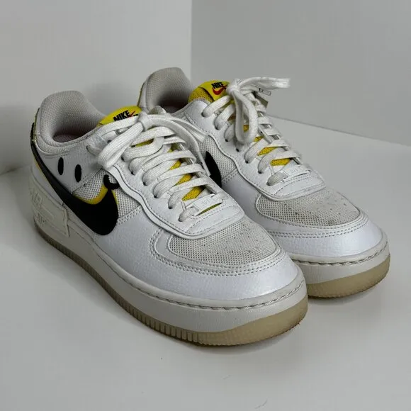 Nike Air Force 1 Shadow White Black Yellow Smiley Face Women’s Size: 8.5