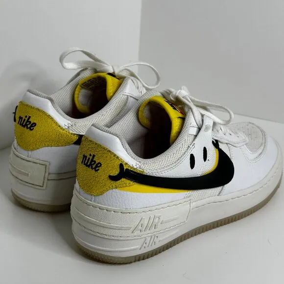 Nike Air Force 1 Shadow White Black Yellow Smiley Face Women’s Size: 8.5