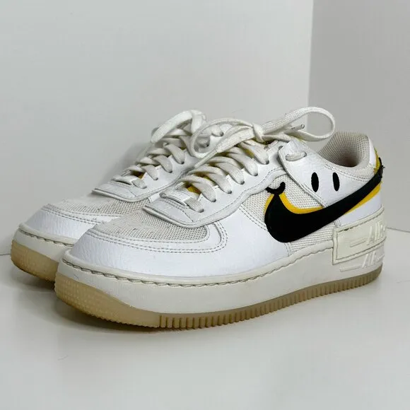 Nike Air Force 1 Shadow White Black Yellow Smiley Face Women’s Size: 8.5