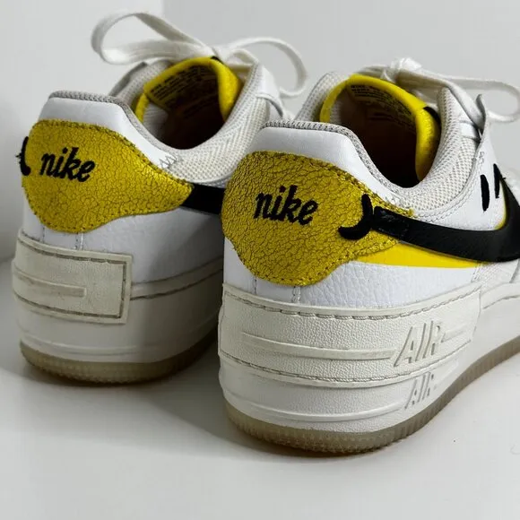 Nike Air Force 1 Shadow White Black Yellow Smiley Face Women’s Size: 8.5