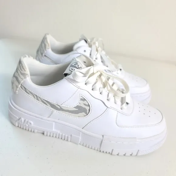 NIKE Air Force 1 White Pixel SE Zebra Sneakers