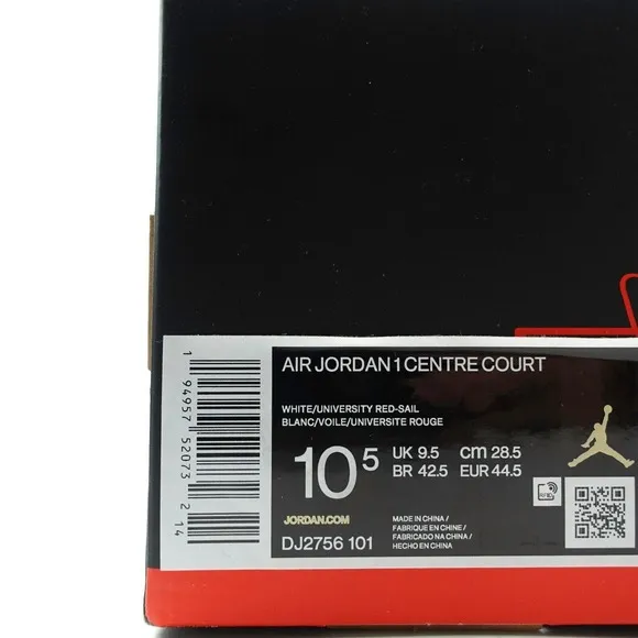 Nike Air Jordan 1 Centre Court White University Red Banned DJ2756-101 Mens 10.5
