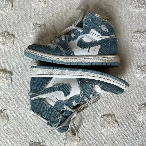 Nike Air Jordan 1 High Denim White CU0450-104 Youth Size 9C Lace Up Sneakers