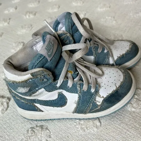 Nike Air Jordan 1 High Denim White CU0450-104 Youth Size 9C Lace Up Sneakers
