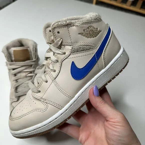 Nike Air Jordan 1 Mid Winter Fleece Pearl Racer Blue Multicolor Checks Sneakers
