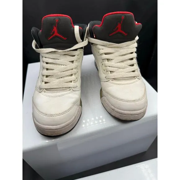 Nike Air Jordan 5 Sneakers - Fire Red and White - Size 5Y