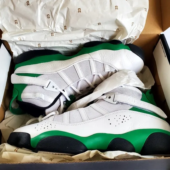 Nike Air Jordan 6 Rings in Lucky Green, White, and Black HighTop Size 9
