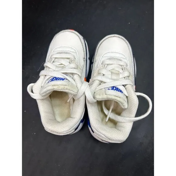 Nike Air Max 90 Toddler Shoes Size 7C White/Blue/Orange Lightweight Breathable S