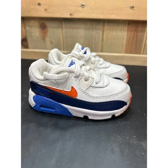 Nike Air Max 90 Toddler Shoes Size 7C White/Blue/Orange Lightweight Breathable S