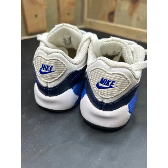 Nike Air Max 90 Toddler Shoes Size 7C White/Blue/Orange Lightweight Breathable S