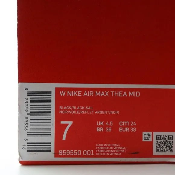 Nike Air Max Thea Mid Black Sail Leather Sneakers 859550-001 Womens Size 7