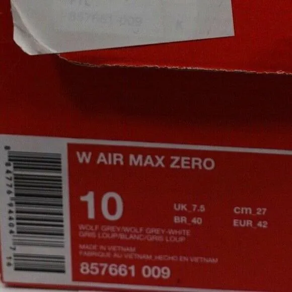 Nike Air Max Zero Grey White Sneakers 857661 009 Womens Size 10
