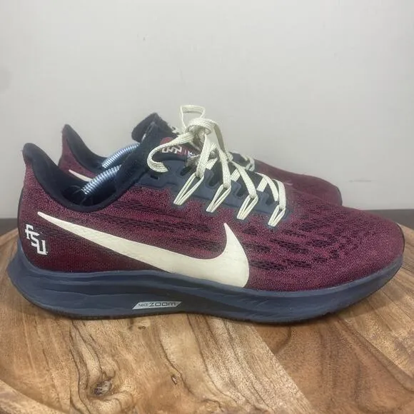 Nike Air Zoom Pegasus 36 FSU Mens Red and Yellow Size 8 Running Shoes