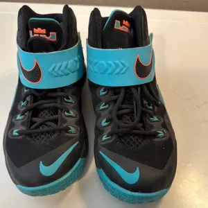 Nike Black and Blue High-Top Sneakers with Velcro Strap — “LeBron James”