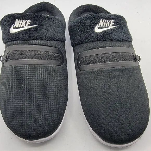 Nike Burrow Womens 9 Slippers Slip On Fleece Black White Shoes DJ3131-001