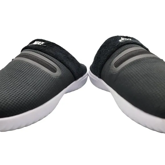 Nike Burrow Womens 9 Slippers Slip On Fleece Black White Shoes DJ3131-001
