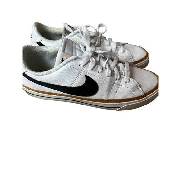 Nike Court Legacy Men's Size 9 White &amp; Black Leather Sneakers With Gum Sole